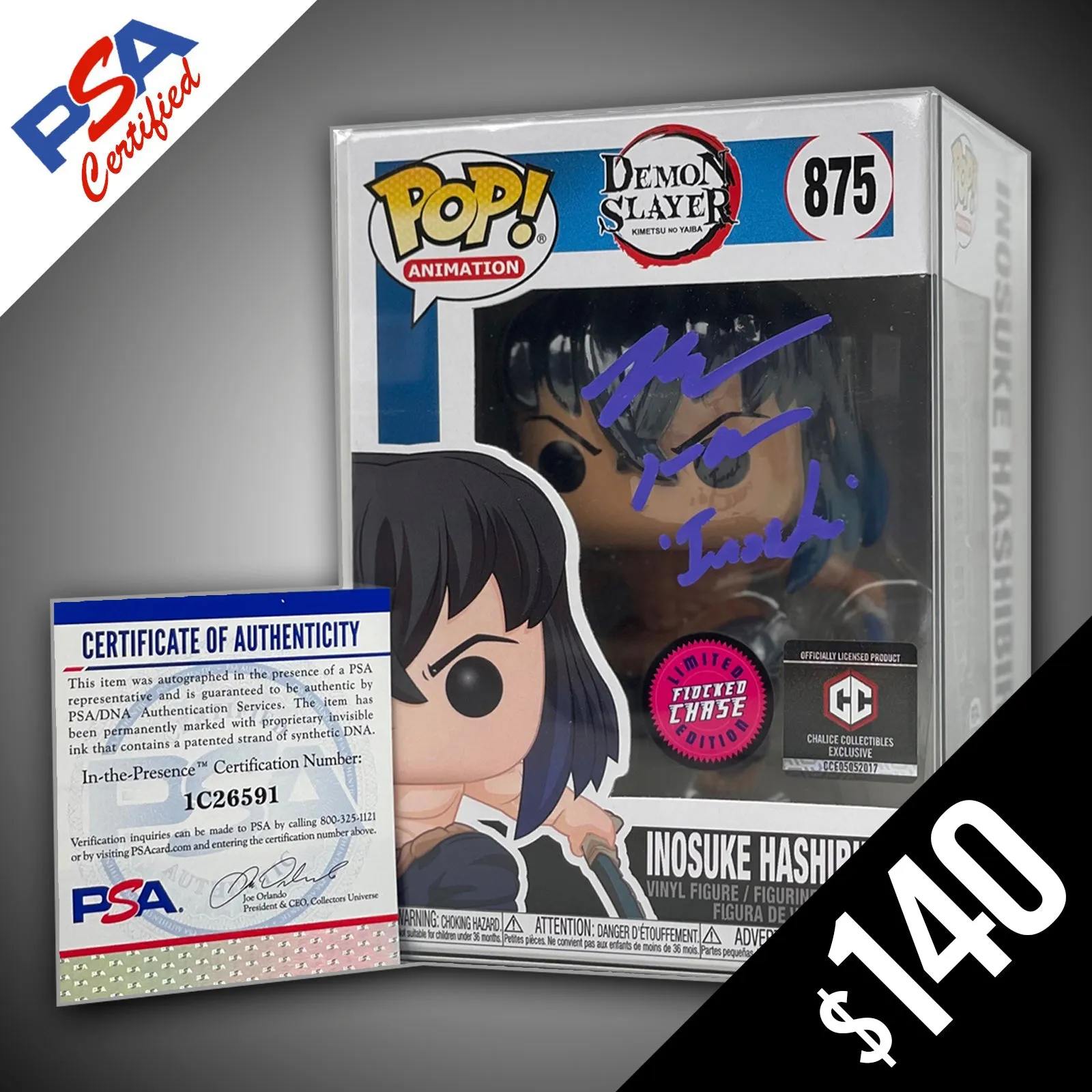 Funko Pop! Demon Slayer: Inosuke (Chase)- SIGNED by Bryce Papenbrook (PSA Certified)